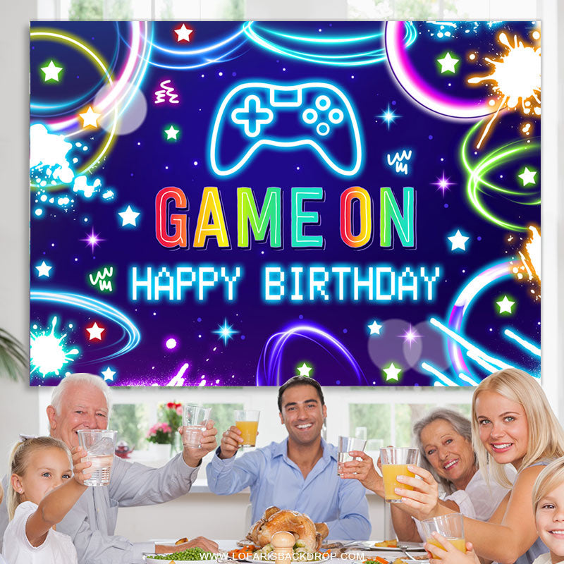 Lofaris Game On Lighting Colorful Happy Birthday Backdrop
