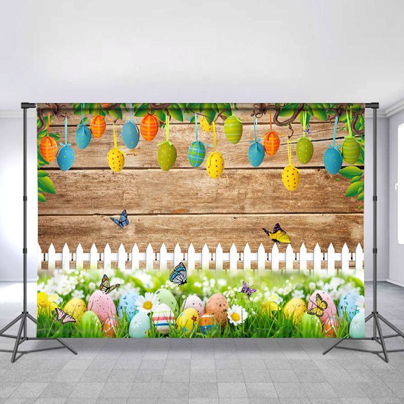 Lofaris Garden With Butterfly Flowers Happy Easter Backdrop