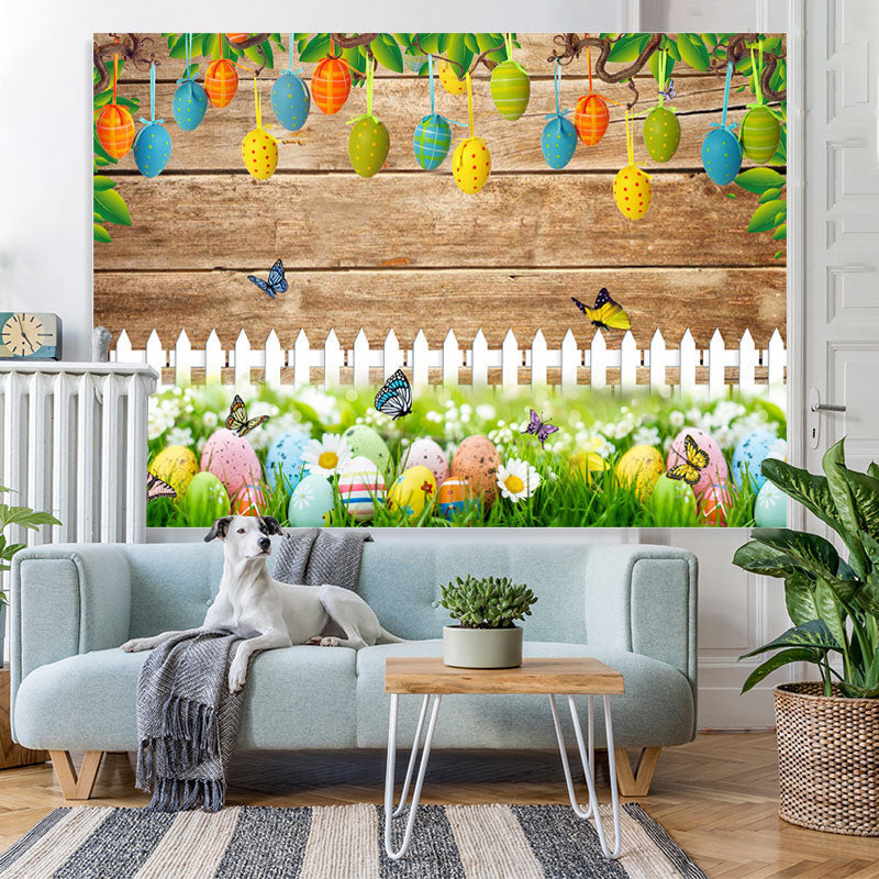 Lofaris Garden With Butterfly Flowers Happy Easter Backdrop