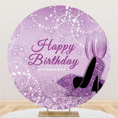 Lofaris Giltter Purple Pearl Circle Happy Birthday Backdrop
