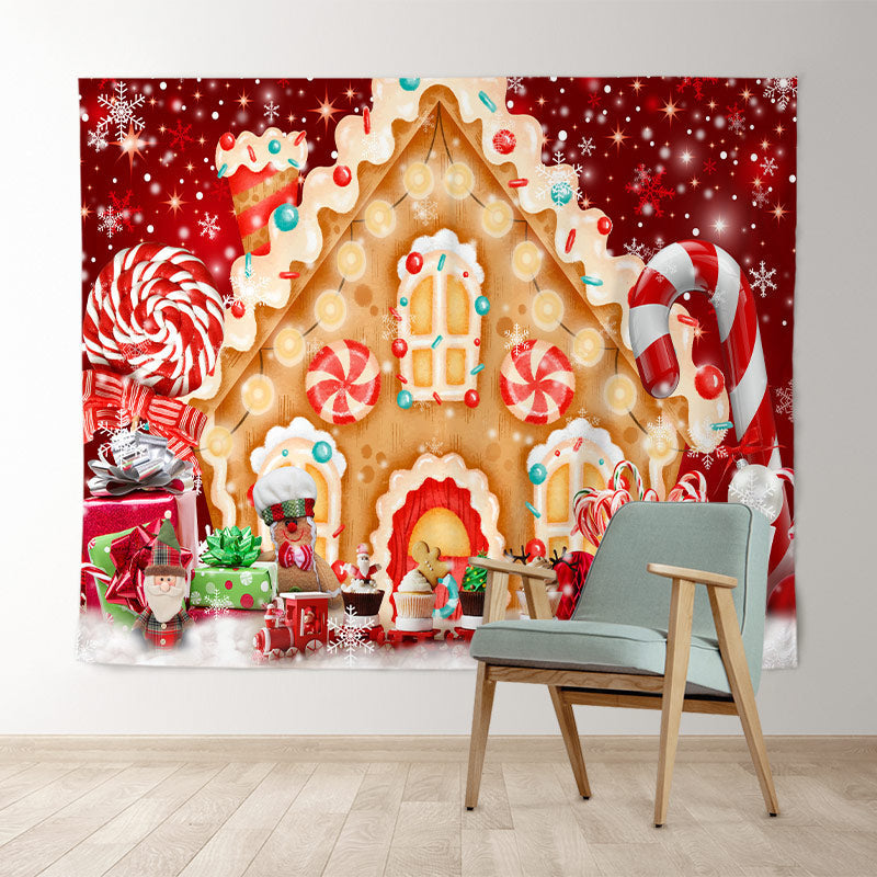 Lofaris Gingerbread House Candy Land Merry Christmas Backdrop