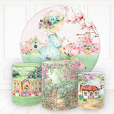 Lofaris Girl In Floral Garden Round Birthday Backdrop Kit For