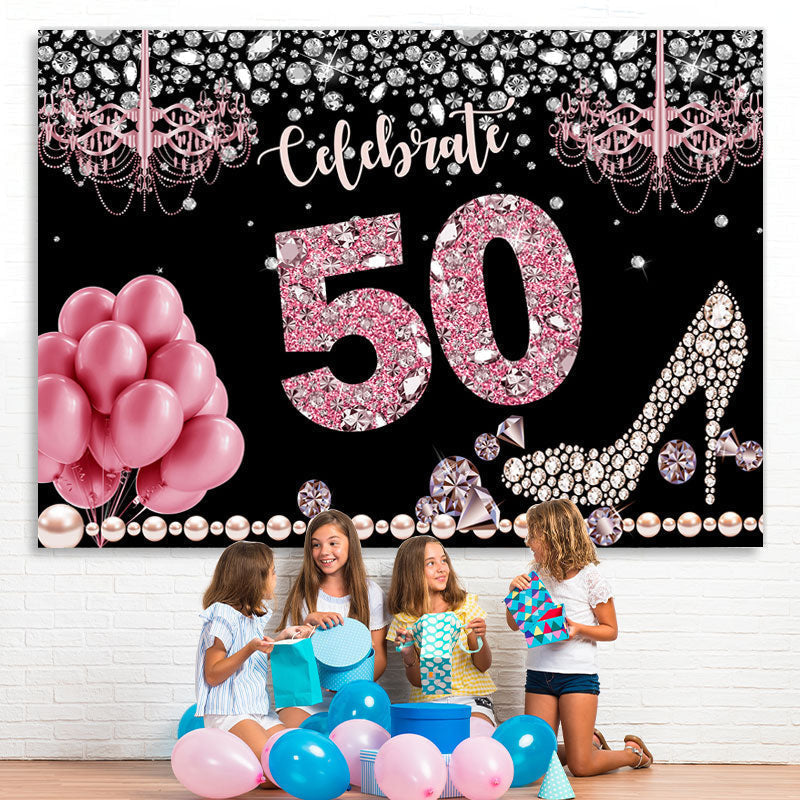 Lofaris Glitter And Bokeh Balloon Happy 50Th Birthday Backdrop