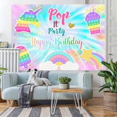 Lofaris POP It Glitter And Colorful Rainbow Birthday Backdrop