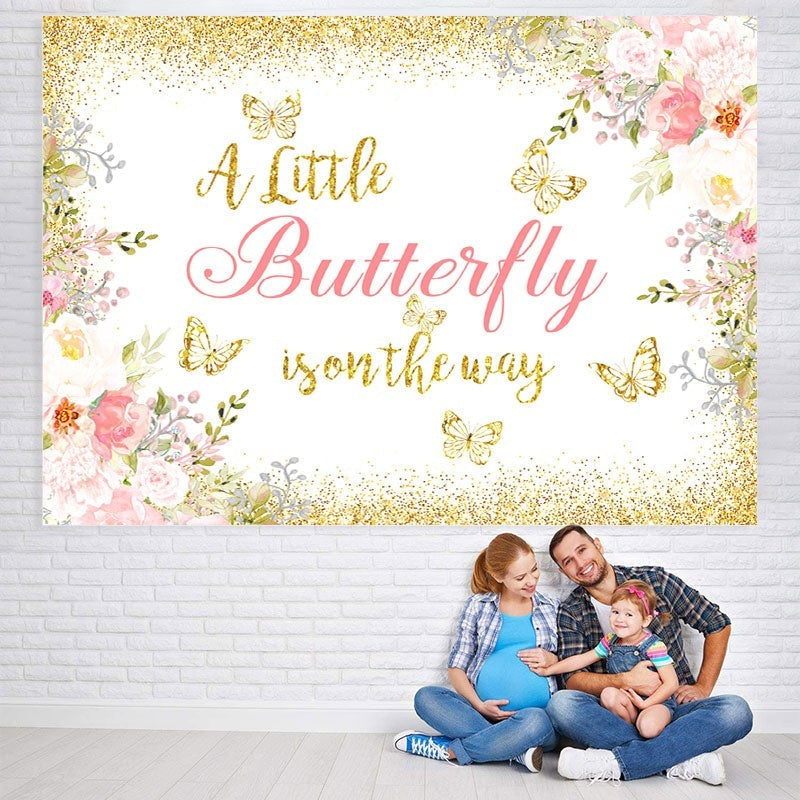 Lofaris Glitter And Floral Butterfly Theme Baby Shower Backdrop