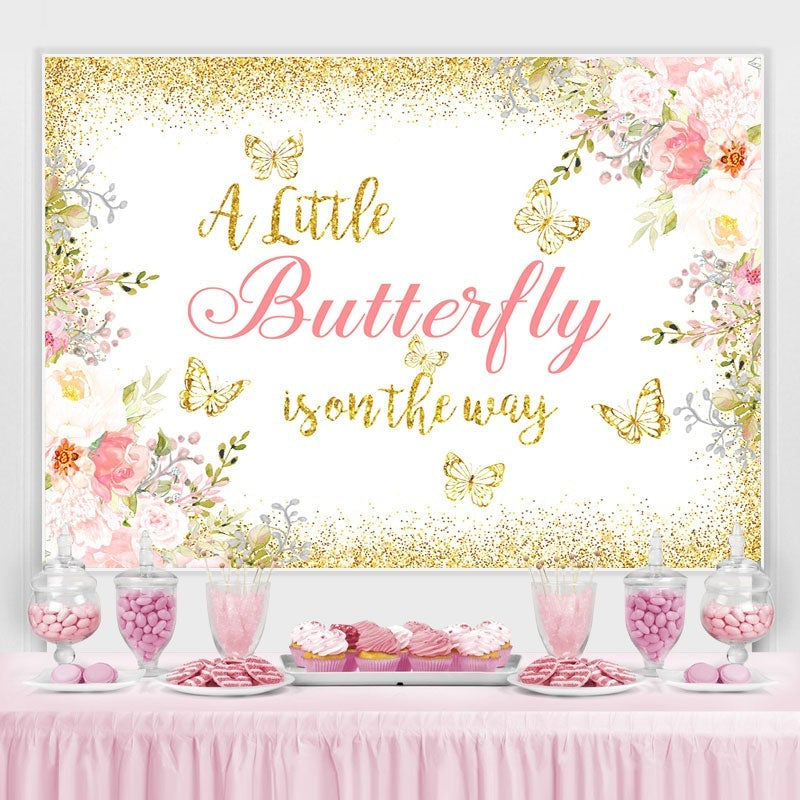 Glitter And Floral Butterfly Theme Baby Shower Backdrop Lofaris