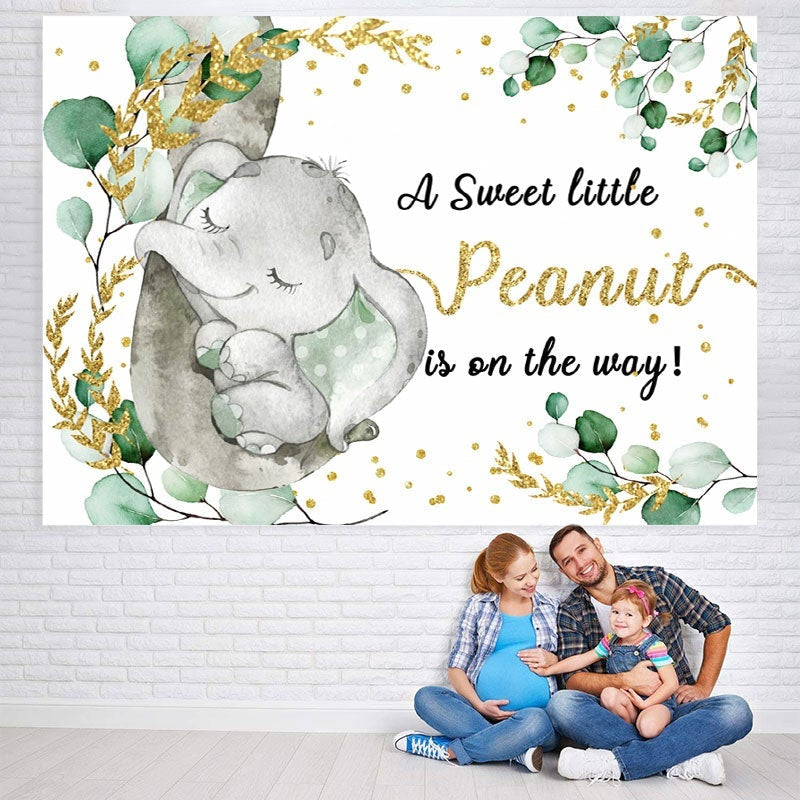 Lofaris Glitter And Green Elephant Themed Baby Shower Backdrop