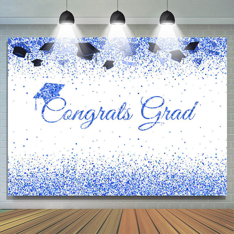 Lofaris Glitter And Navy Blue Congrats Grad Themed Backdrop