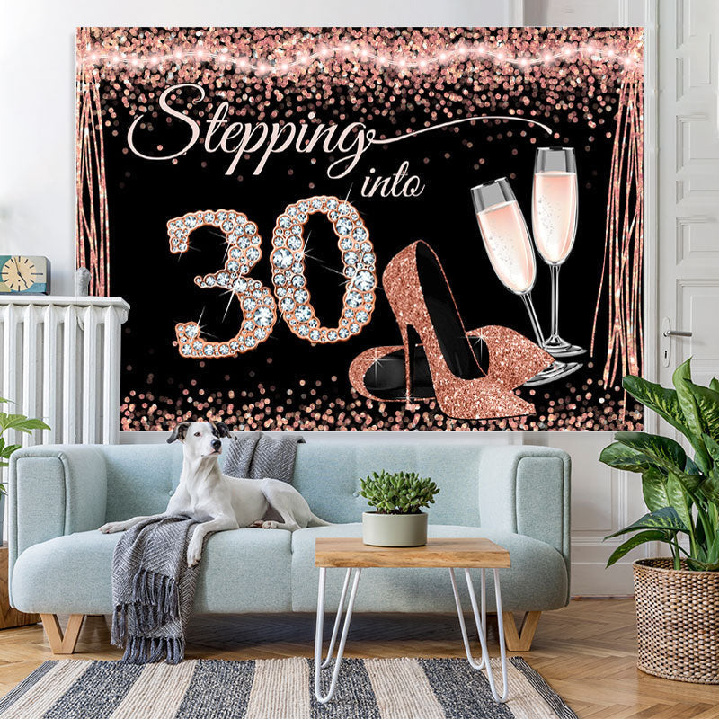 Lofaris Glitter And Rose Golden Happy 30Th Birthday Backdrop