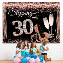 Lofaris Glitter And Rose Golden Happy 30Th Birthday Backdrop