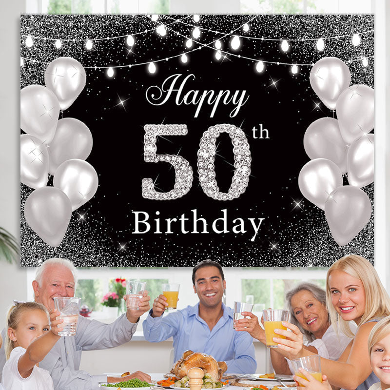Lofaris Glitter And Silver Balloon Happy 50Th Birthday Backdrop