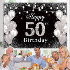 Lofaris Glitter And Silver Balloon Happy 50Th Birthday Backdrop