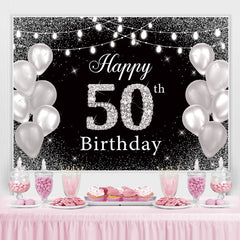 Lofaris Glitter And Silver Balloon Happy 50Th Birthday Backdrop