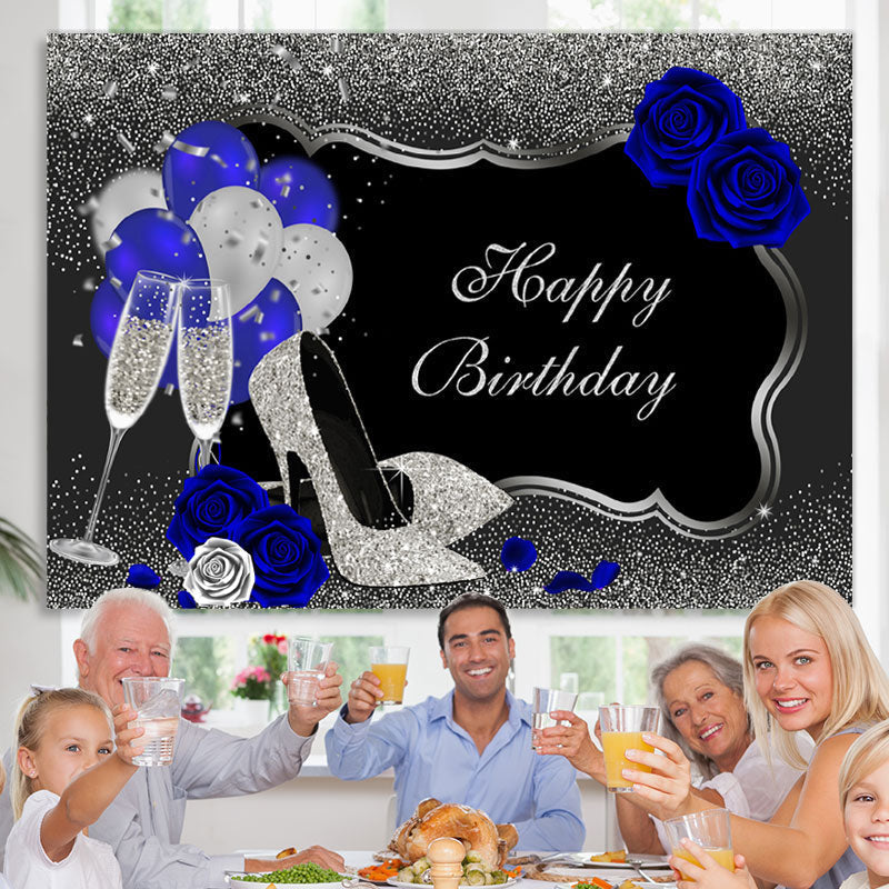 Lofaris Glitter And Silver Happy Birthday Backdrop With Balloon
