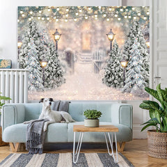 Lofaris Glitter And Snowy World With Street Lamp Winter Backdrop