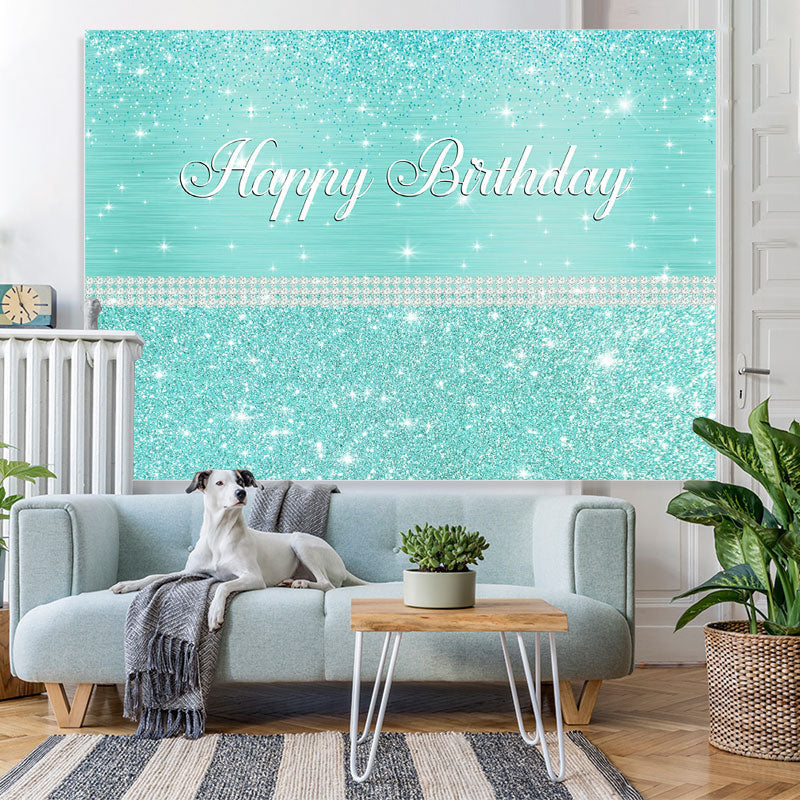 Lofaris Glitter And Tiffany Bule Pearl Happy Birthday Backdrop