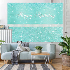 Lofaris Glitter And Tiffany Bule Pearl Happy Birthday Backdrop