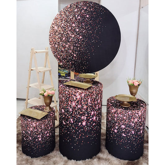 Lofaris Glitter Black And Pink Theme Wedding Round Backdrop Kit