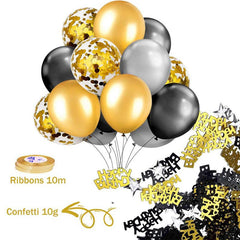 Lofaris Glitter Black Gold Balloons Party Decoration for Birthday
