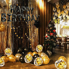 Lofaris Glitter Black Gold Balloons Party Decoration for Birthday