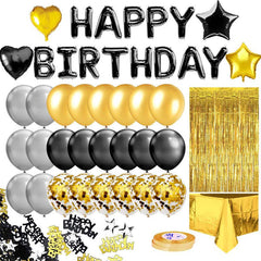 Lofaris Glitter Black Gold Balloons Party Decoration for Birthday