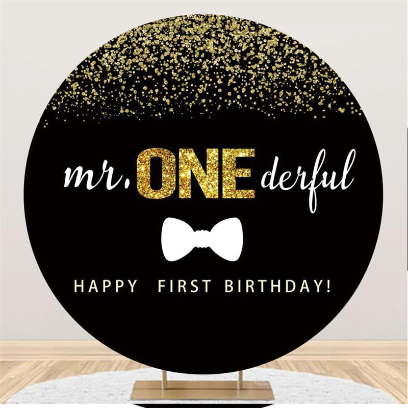 Lofaris Glitter Black Mr Onederful Happy Birthday Circle Backdrop