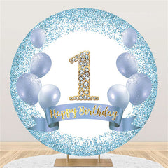Lofaris Glitter Blue Balloon Happy 1St Birthday Circle Backdrop