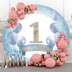 Lofaris Glitter Blue Balloon Happy 1St Birthday Circle Backdrop