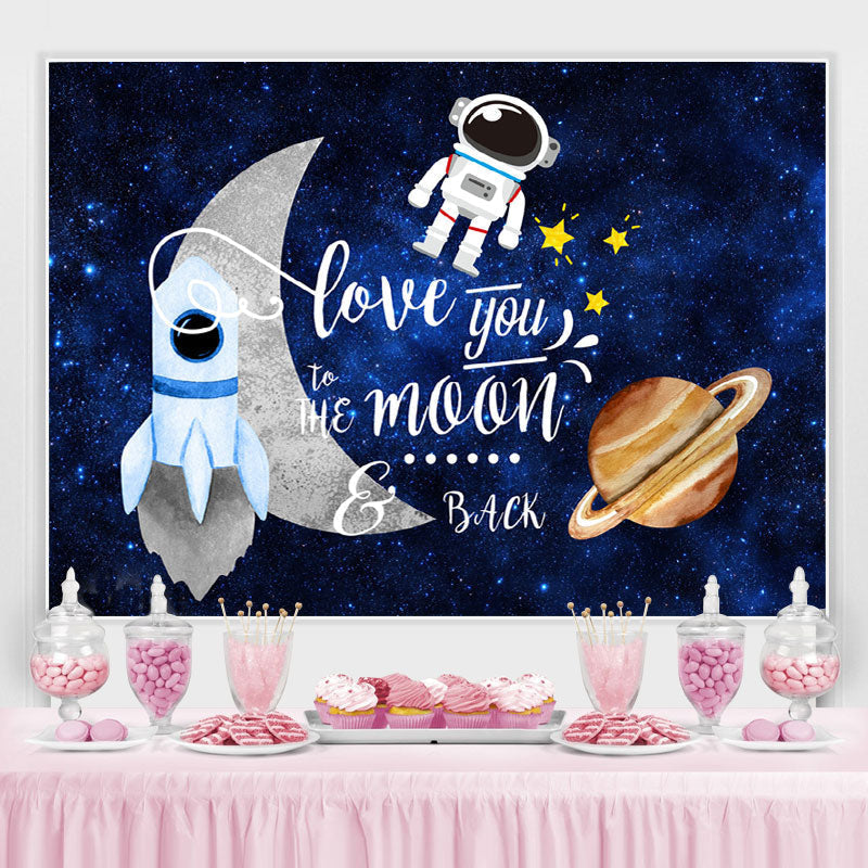 Lofaris Glitter Blue Space Astronaut Theme Birthday Backdrop