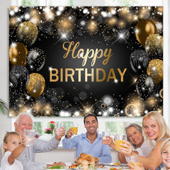 Lofaris Glitter Bokeh Black Gold Balloon Happy Birthday Backdrop