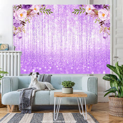 Lofaris Glitter Bokeh Purple Lines And Flower Birthday Backdrop