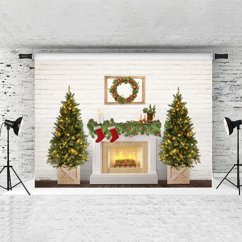 Lofaris Glitter Christmas Tree Fireplace Backdrop