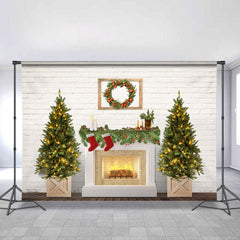 Lofaris Glitter Christmas Tree Fireplace Backdrop