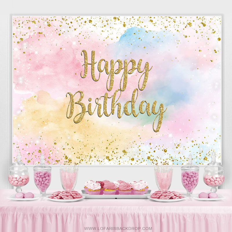 Lofaris Glitter Colorful Sky Cloud Happy Birthday Backdrop
