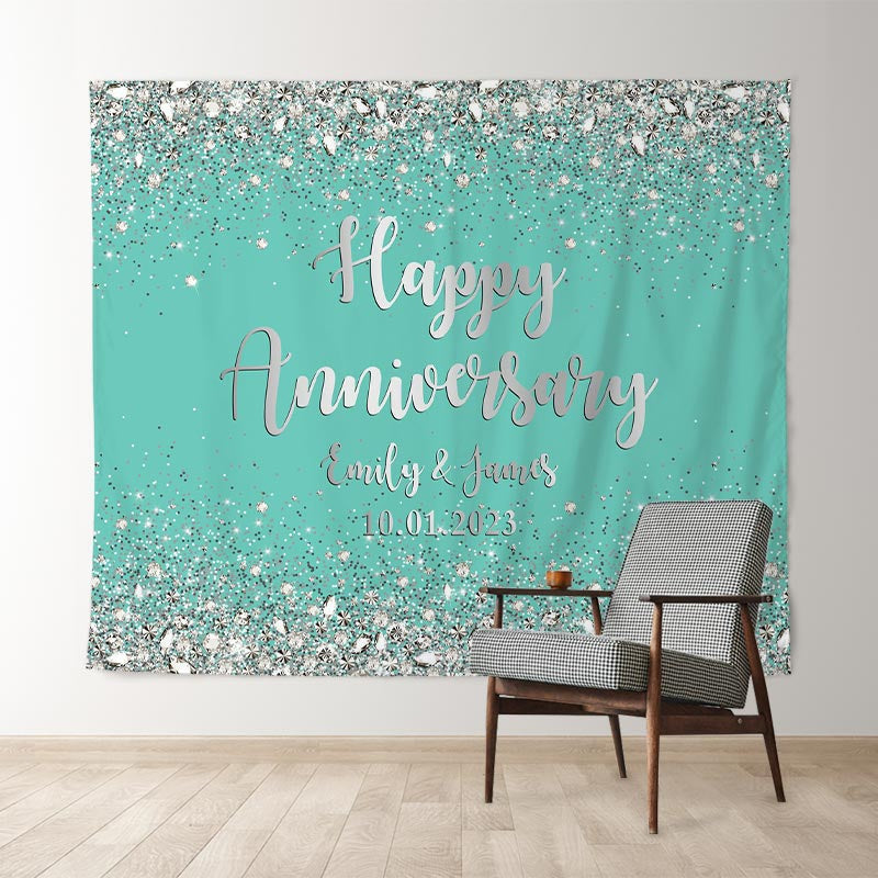 Lofaris Glitter Cute Blue Happy Anniversary Valentines Backdrop