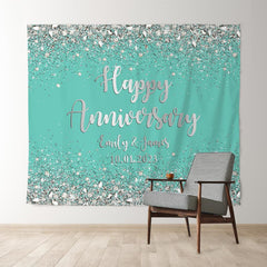 Lofaris Glitter Cute Blue Happy Anniversary Valentines Backdrop