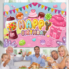 Lofaris Glitter Cute Candy And Cupcake Happy Birthday Backdrop