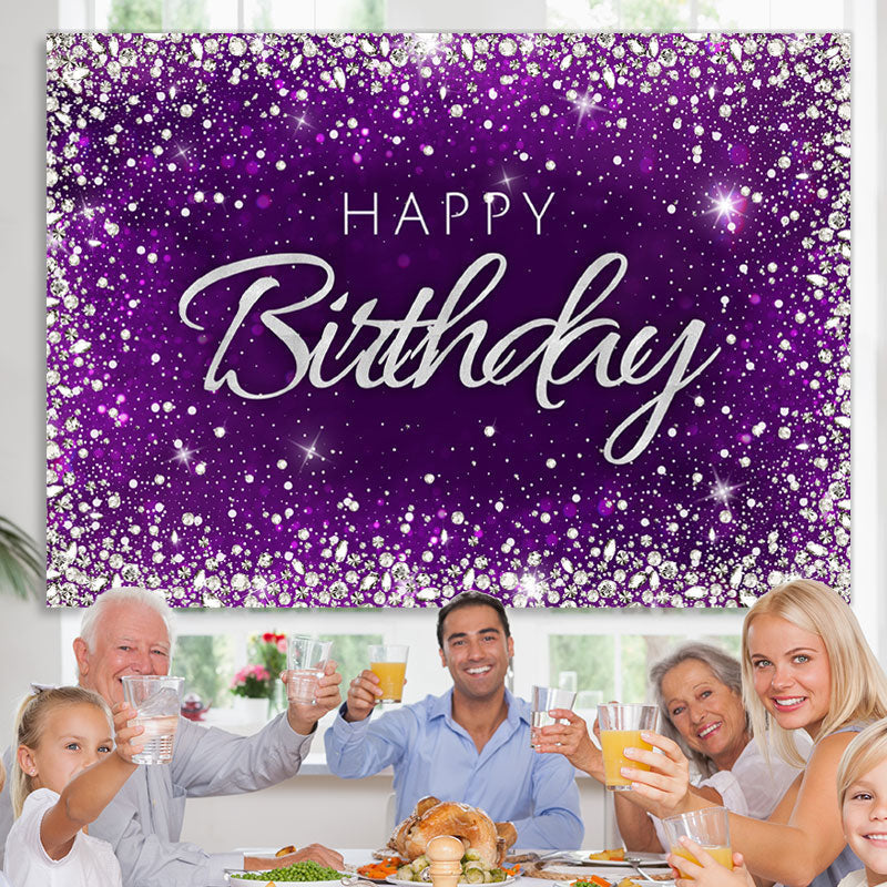 Lofaris Glitter Diamond Purple Themed Happy Birthday Backdrop