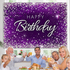 Lofaris Glitter Diamond Purple Themed Happy Birthday Backdrop