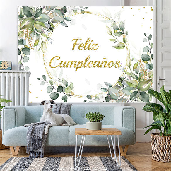 Lofaris Glitter Feliz Cumpleanos Leaf Happy Birthday Backdrop