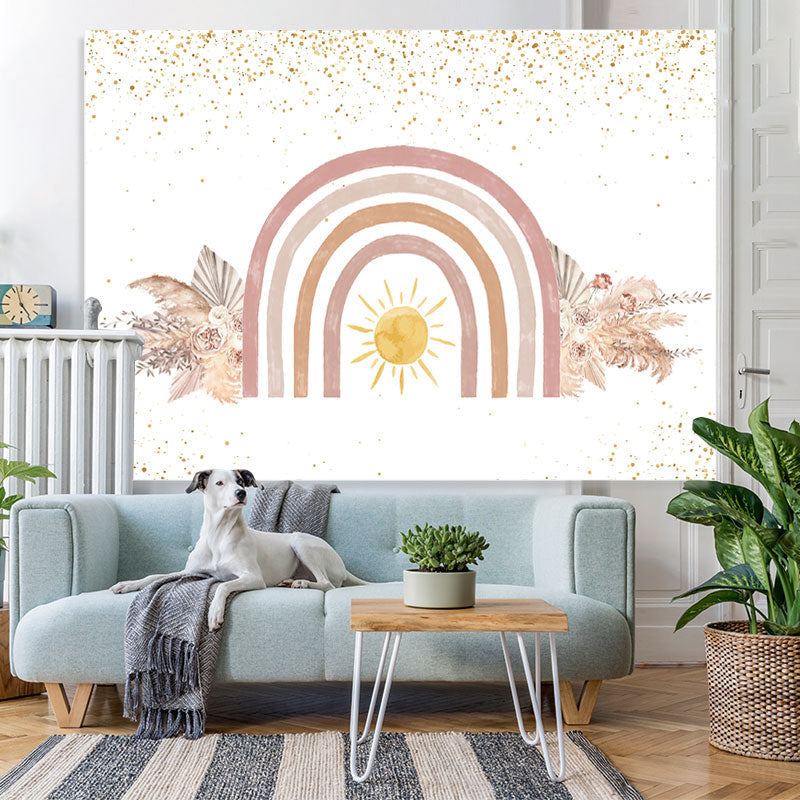 Lofaris Glitter Floral And Sun Baby Shower Backdrop For Girl