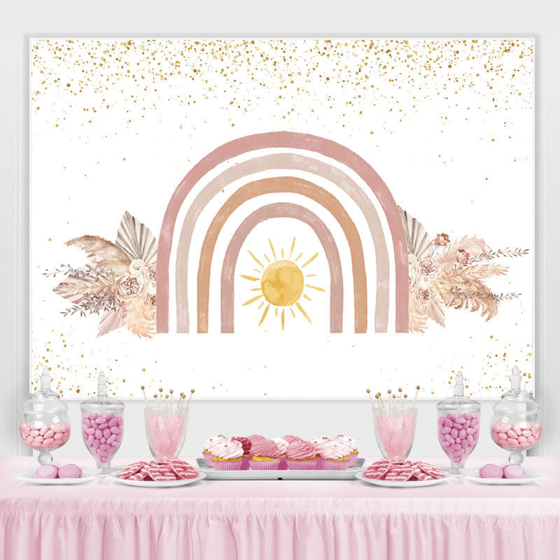 Lofaris Glitter Floral And Sun Baby Shower Backdrop For Girl