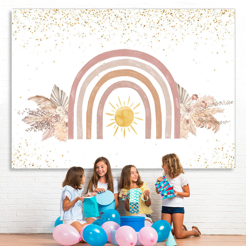 Lofaris Glitter Floral And Sun Baby Shower Backdrop For Girl