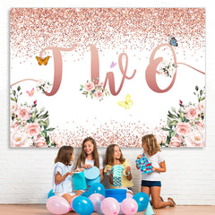 Lofaris Glitter Floral Butterfly Happy 2Nd Birthday Backdrop