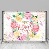 Lofaris Glitter Floral Butterfly Happy Mothers Day Backdrop