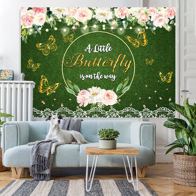 Lofaris Glitter Floral Butterfly Themed Baby Shower Backdrop