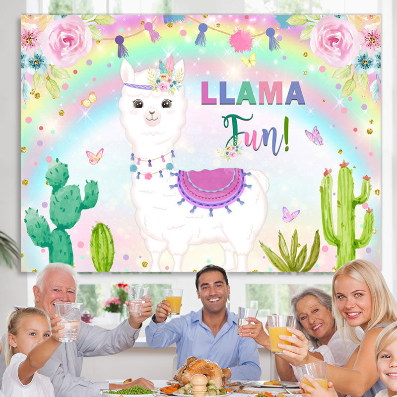 Lofaris Glitter Floral Llama Fun Rainbow Happy Birthday Backdrop