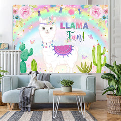 Lofaris Glitter Floral Llama Fun Rainbow Happy Birthday Backdrop