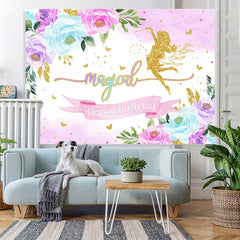 Lofaris Glitter Floral Magical Fairy Happy Birthday Backdrop