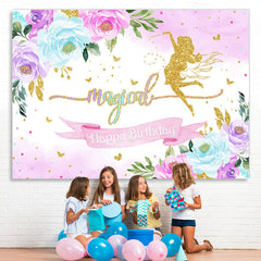 Lofaris Glitter Floral Magical Fairy Happy Birthday Backdrop